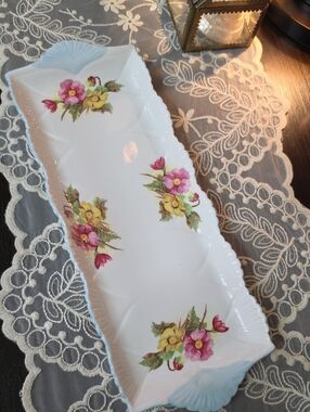 Floral Porcelain Serving Tray - Pink & Yellow Floral Design